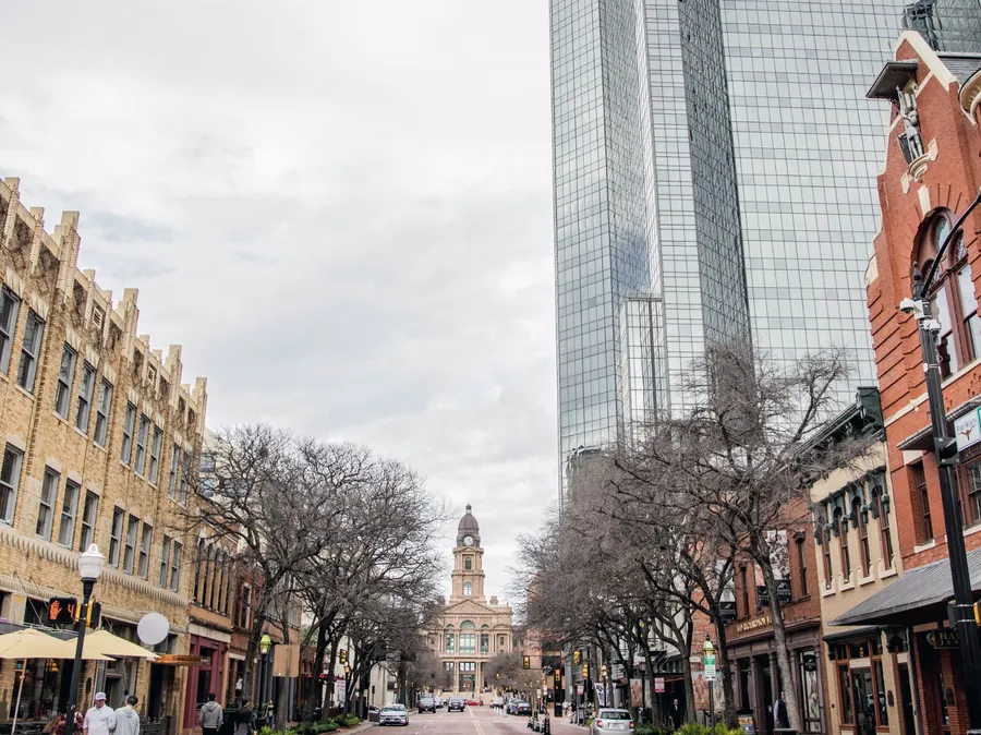Main Street in downtown Fort Worth looking toward the Tarrant County Courthouse